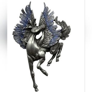 JJ Jonette Pegasus Pewter Purple Glitter Winged Brooch Pin Flying Horse